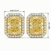 Radiant-Cut Canary Halo Stud Earrings – sterling silver earrings, close-up