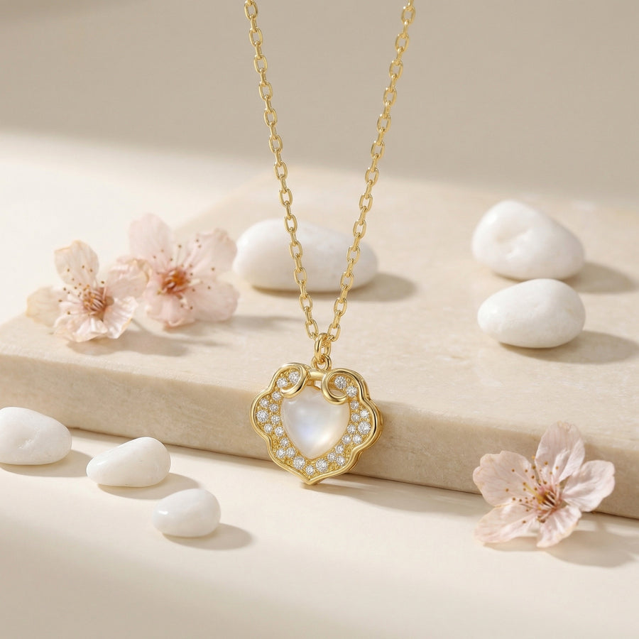 White Heart Gemstone Necklace – sterling silver necklace, side detail