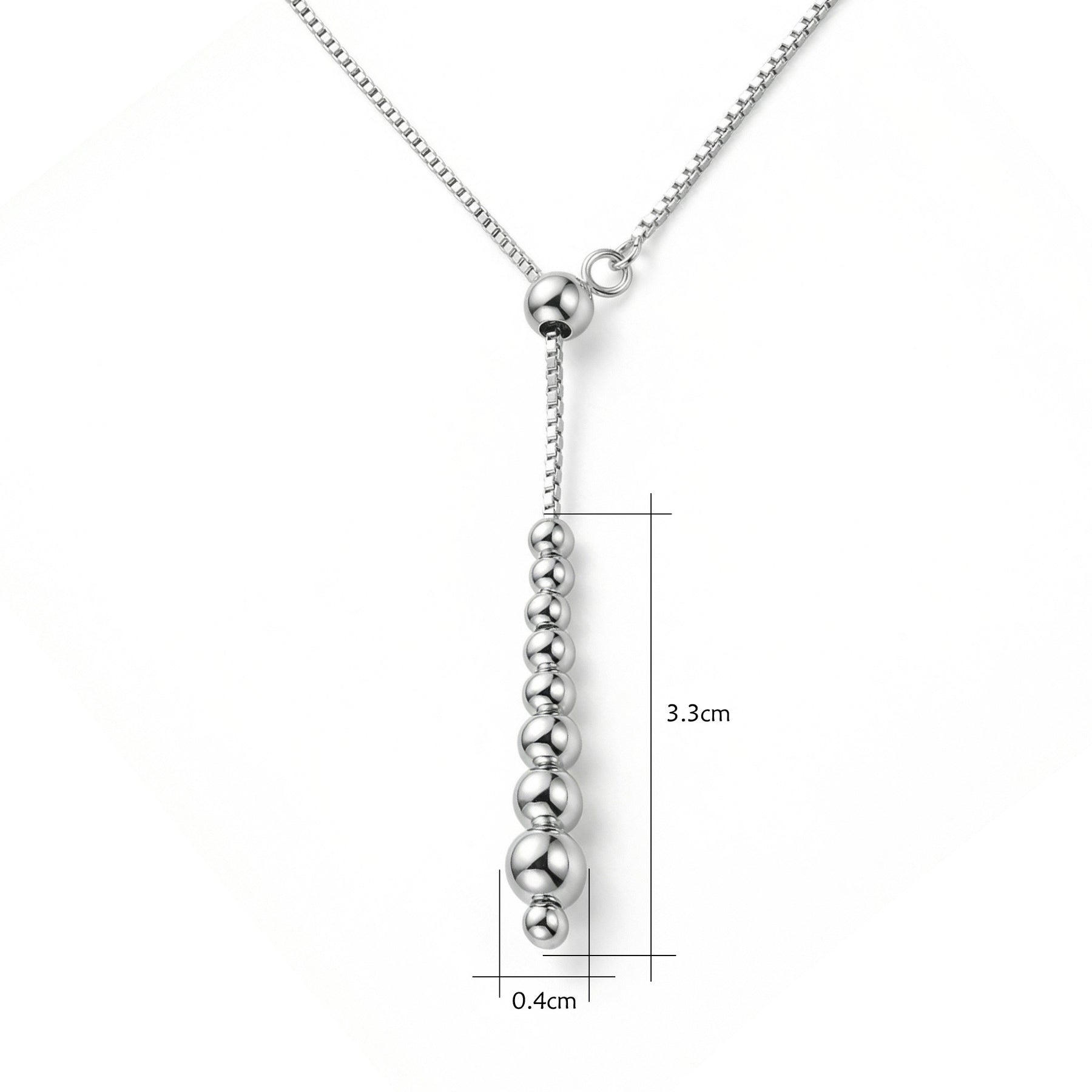 Graduated Bead Lariat Necklace – sterling silver necklace, close-up