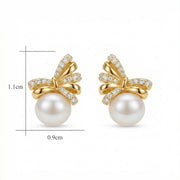 Pearl Bow Crystal Stud Earrings – pearl earrings