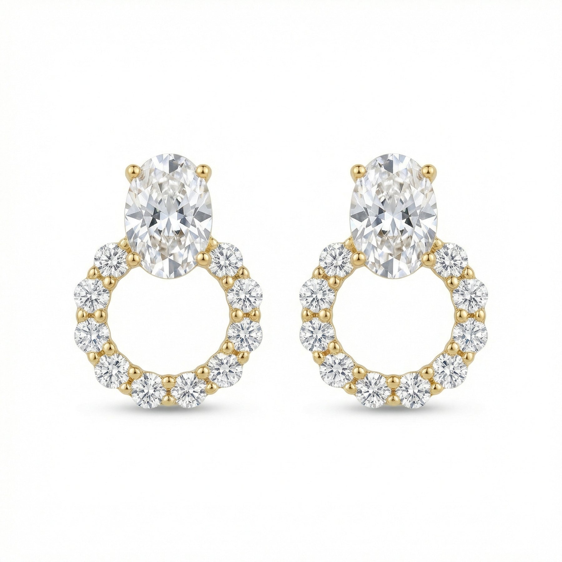 Oval Halo Drop Stud Earrings – sterling silver earrings, side detail