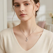 Cat on Crescent Moon Pendant Necklace – sterling silver necklace, front view