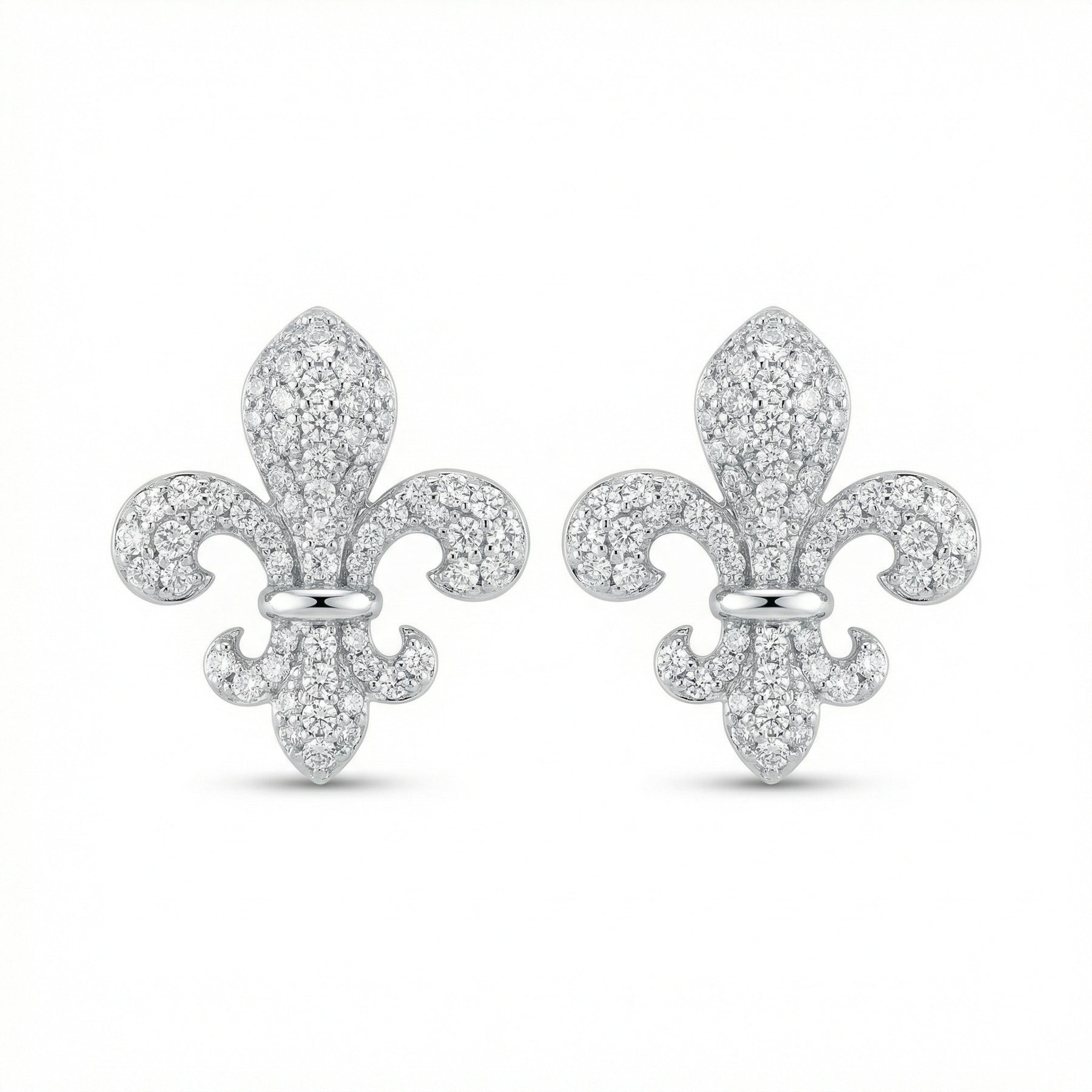 Fleur-de-Lis Pavé Stud Earrings – sterling silver earrings, side detail