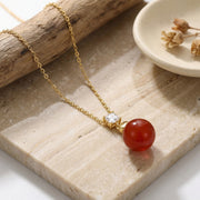 Red Agate Sphere Pendant Necklace – agate necklace, close-up