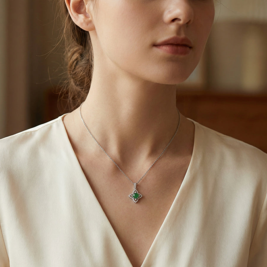 Jade Flower Pendant Necklace – jade necklace, close-up