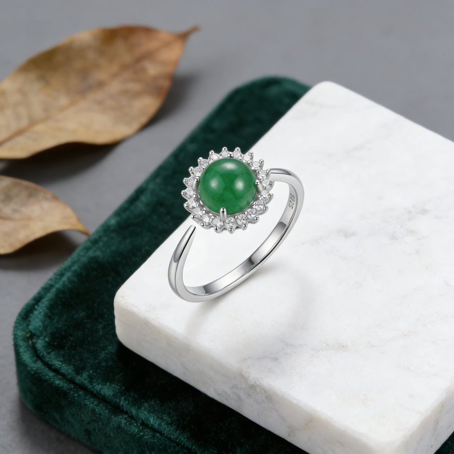 Round Green Jade Halo Ring – jade ring