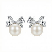 Bow Knot Pearl Stud Earrings – pearl earrings, side detail