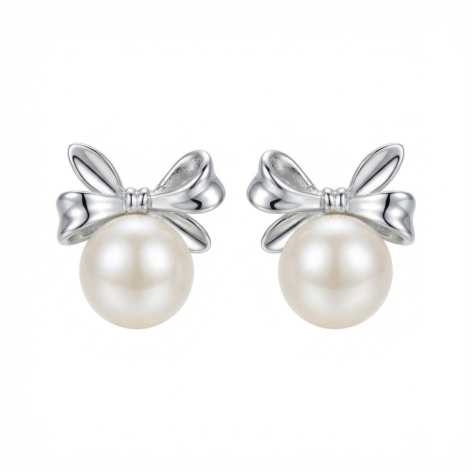 Bow Knot Pearl Stud Earrings – pearl earrings, side detail