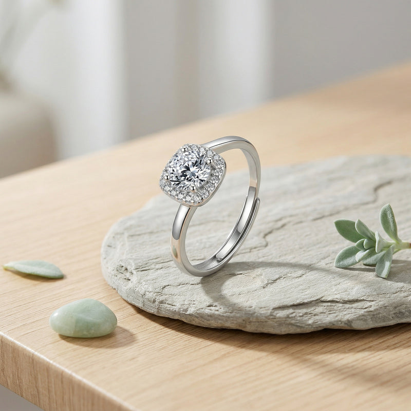 Cushion Halo Engagement Ring – sterling silver ring