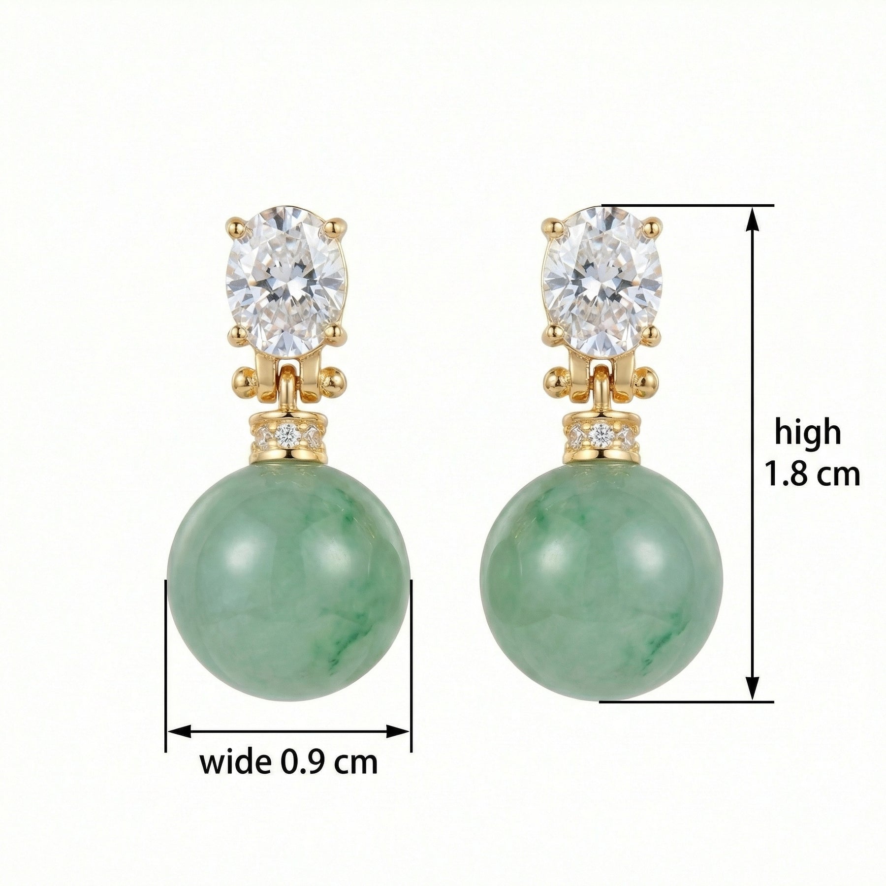 Jadeite Sphere Oval Accent Drops – jade earrings, side detail