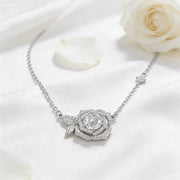Rose Pendant Necklace with CZ Accents – zircon necklace, front view