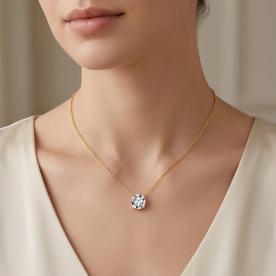 gold-tone Chain Necklace with Solitaire Pendant – sterling silver necklace, front view