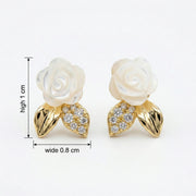 Mother-of-Pearl Rose and Leaf Studs – mother-of-pearl earrings, side detail