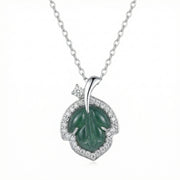 Green Jade Leaf Pendant Necklace – jade necklace, front view