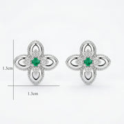 Green stone Floral Studs, Milgrain Detail – green stone earrings, close-up