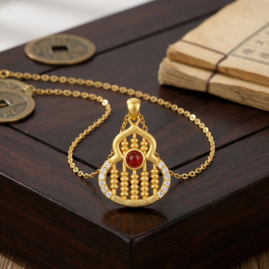 Abacus Gourd Pendant Necklace – sterling silver necklace, side detail