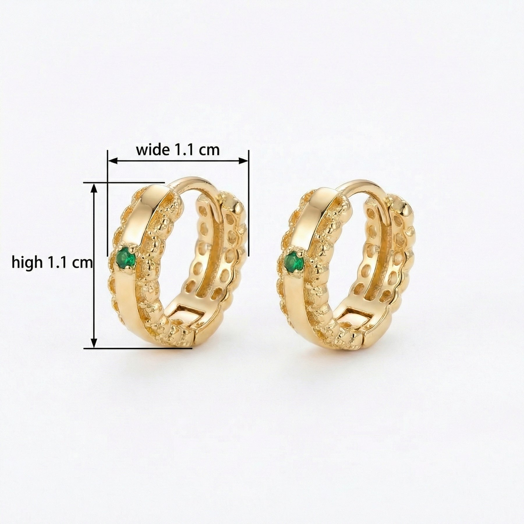 Textured Hoops with Green Gemstones – sterling silver earrings