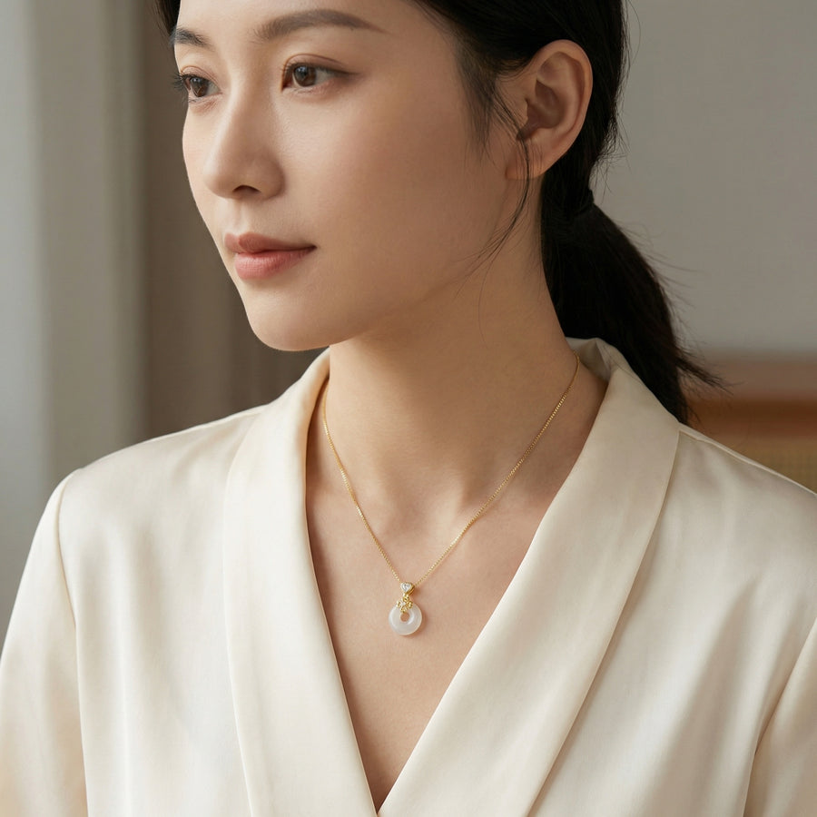 Heart and Flower Jade Donut Necklace – jade necklace, side detail