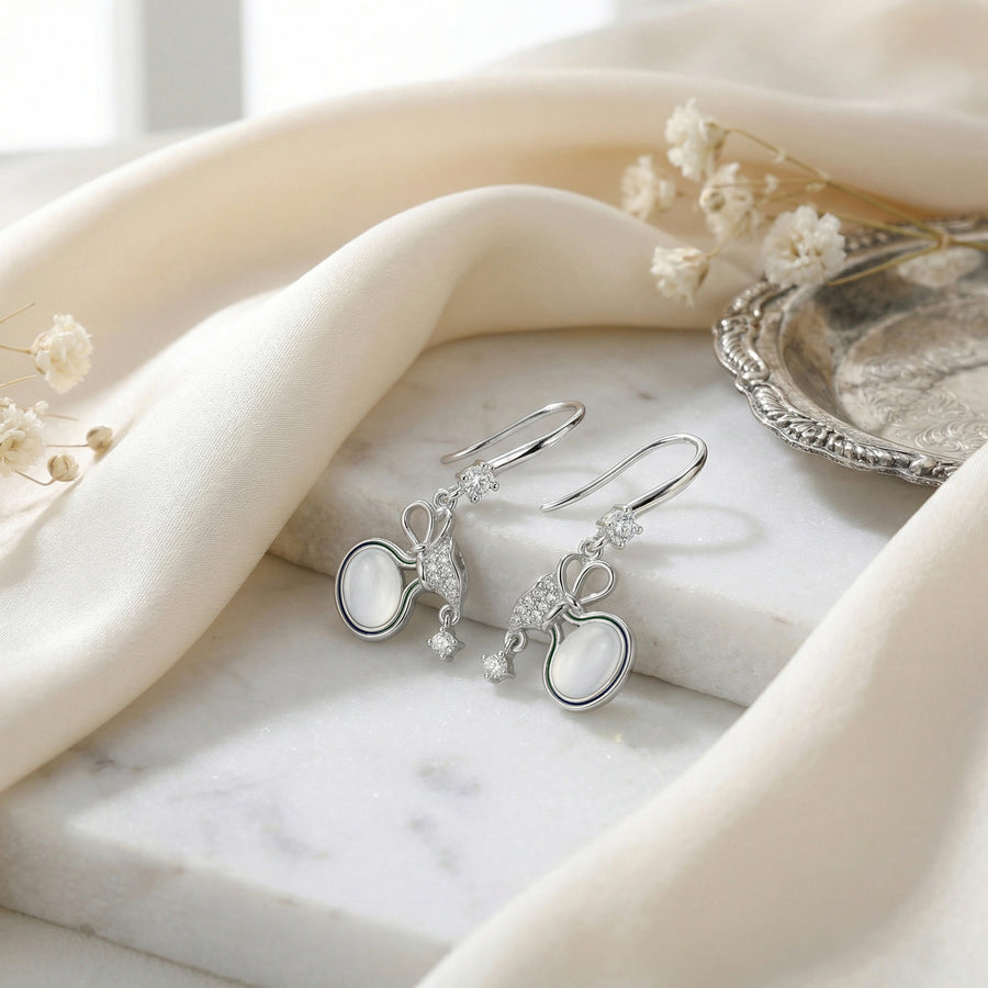 Bow Drop Earrings with Moonstone – sterling silver earrings