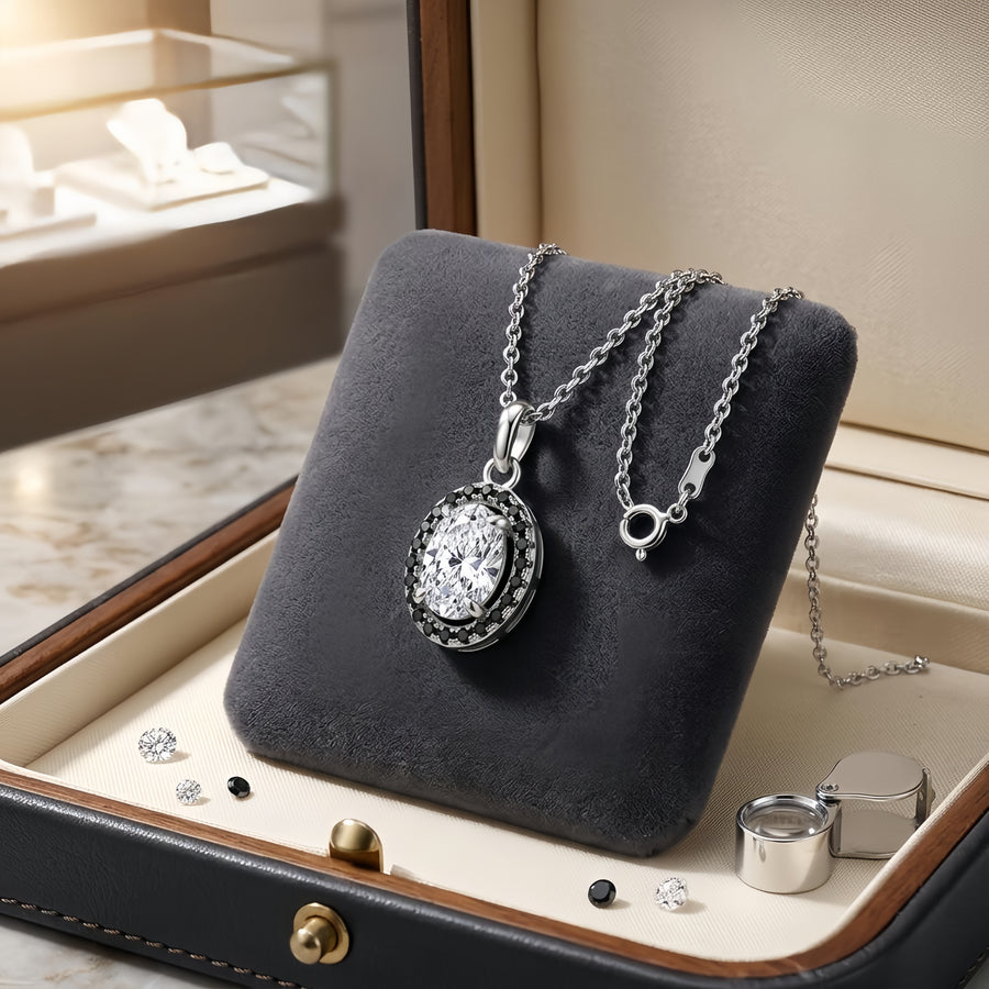 Oval Pendant with Black Accents – sterling silver necklace