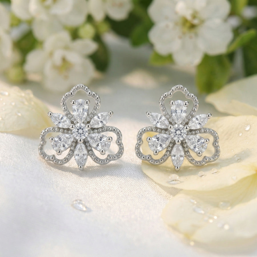 Floral Trefoil Marquise Stud Earrings – sterling silver earrings