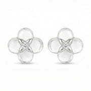 White Floral Quatrefoil Stud Earrings – sterling silver earrings