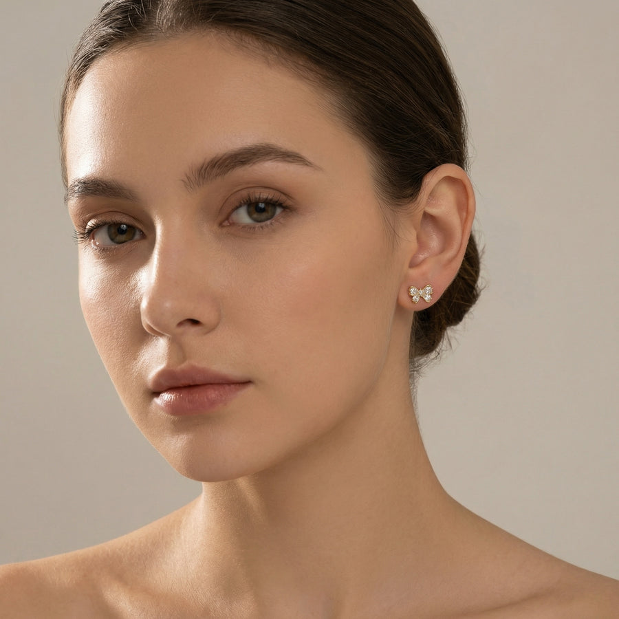 Butterfly Studs, Mixed Faceted Wings – sterling silver earrings, front view