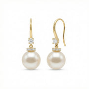 Pearl Drops with Sparkling stone Accent Hooks – pearl earrings, close-up