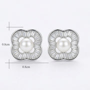 Pearl Baguette Four-Leaf Clover Studs – pearl earrings, side detail