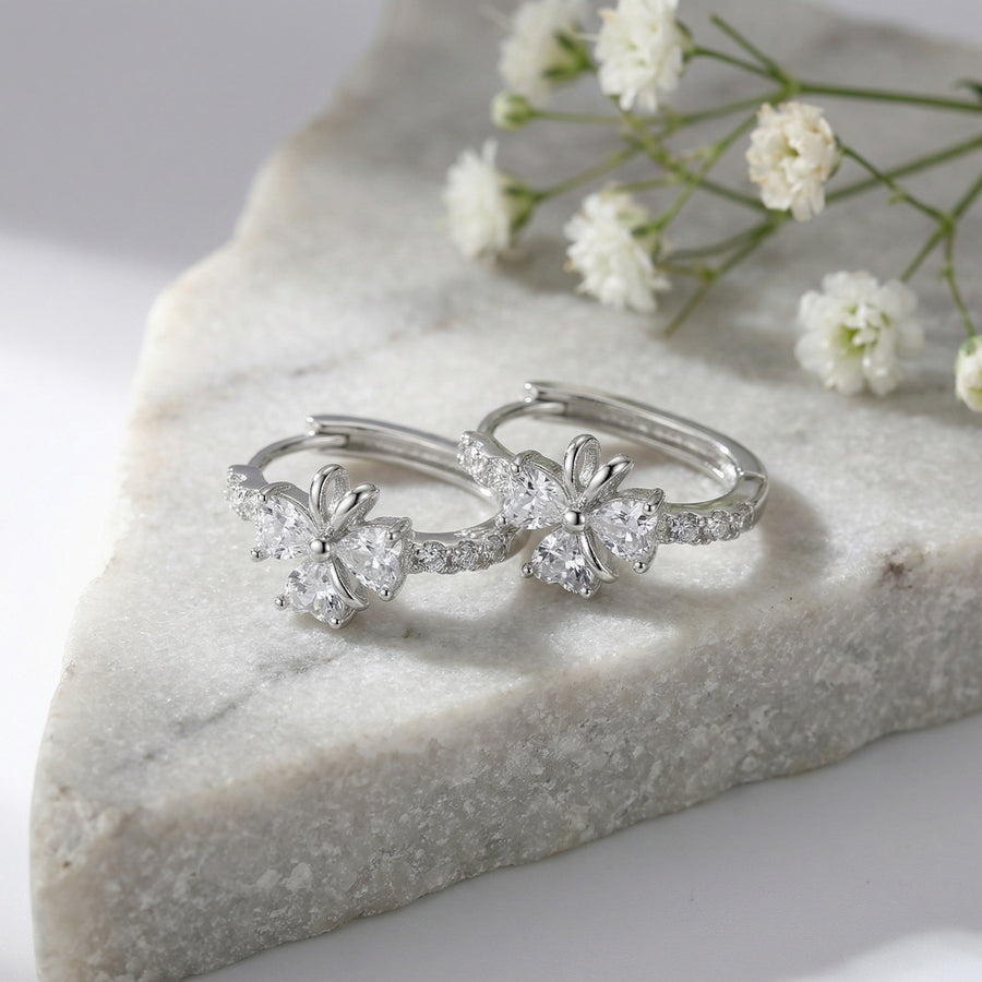 Clover Heart Zirconia Hoop Earrings – zircon earrings, front view