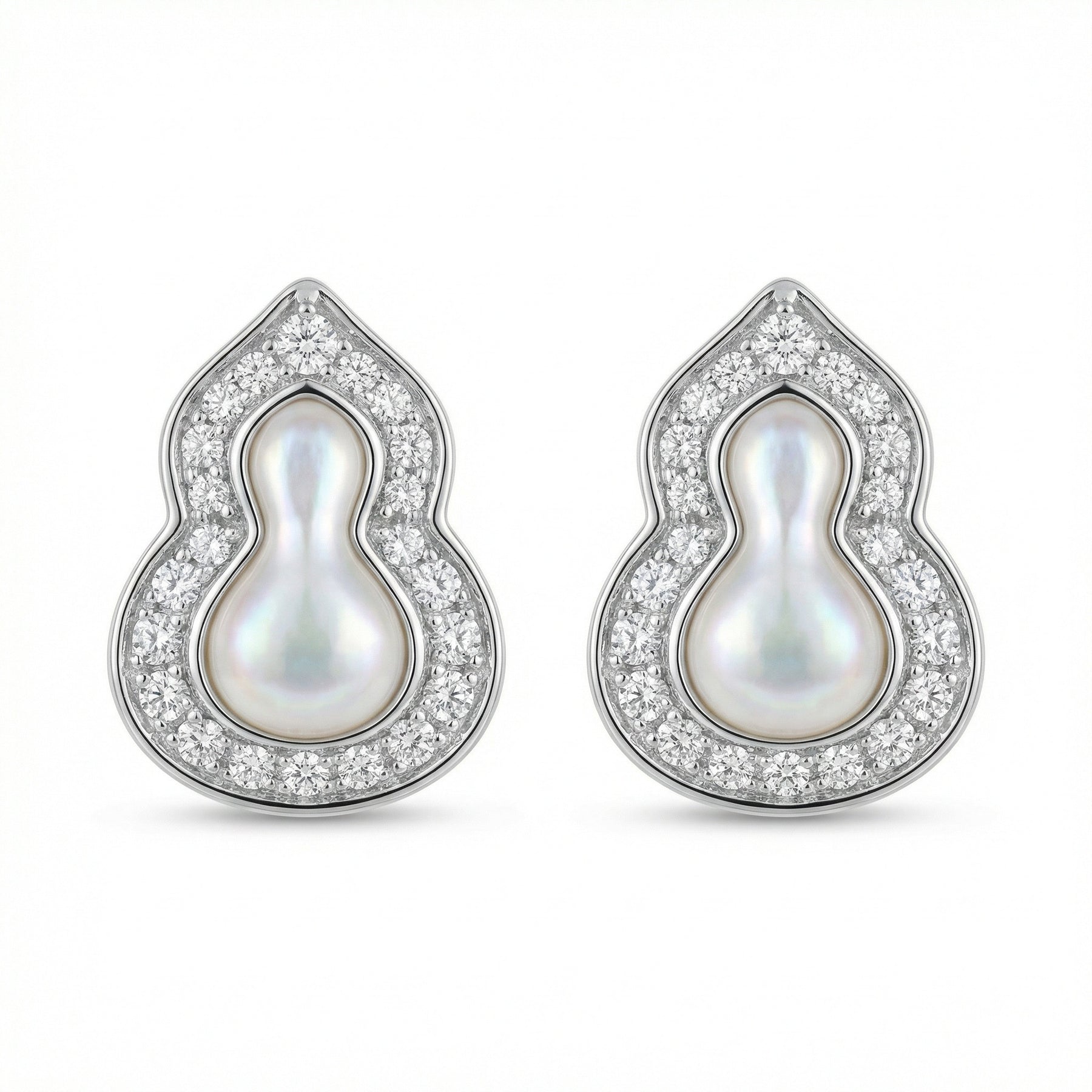 Pearl Hulu Gourd Stud Earrings – pearl earrings, front view