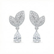 Pear-Cut Sparkling stone Leaf Drop Earrings – sterling silver earrings, front view