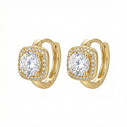 Square Halo Huggie Hoop Earrings – sterling silver earrings, side detail