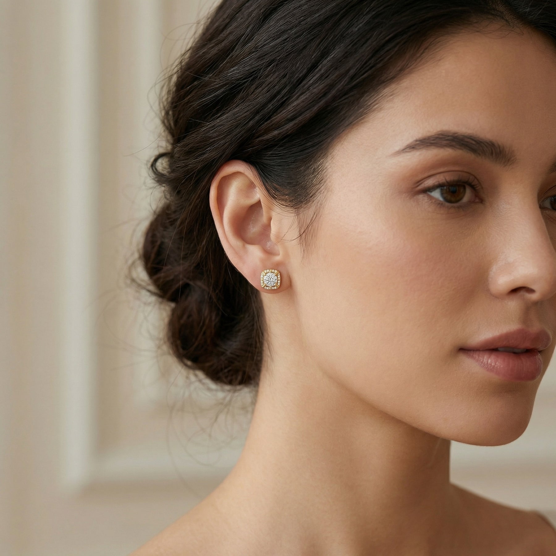 Cushion Halo Round Stud Earrings – sterling silver earrings