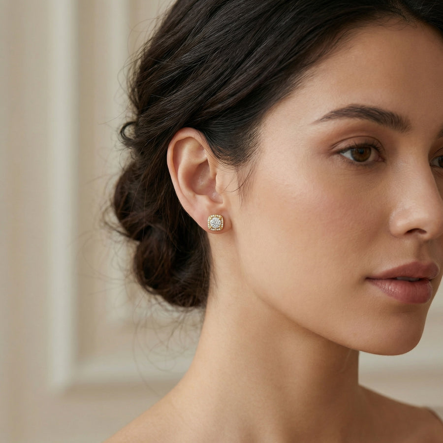 Cushion Halo Round Stud Earrings – sterling silver earrings