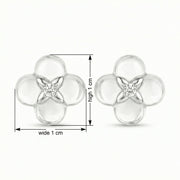 White Floral Quatrefoil Stud Earrings – sterling silver earrings, front view