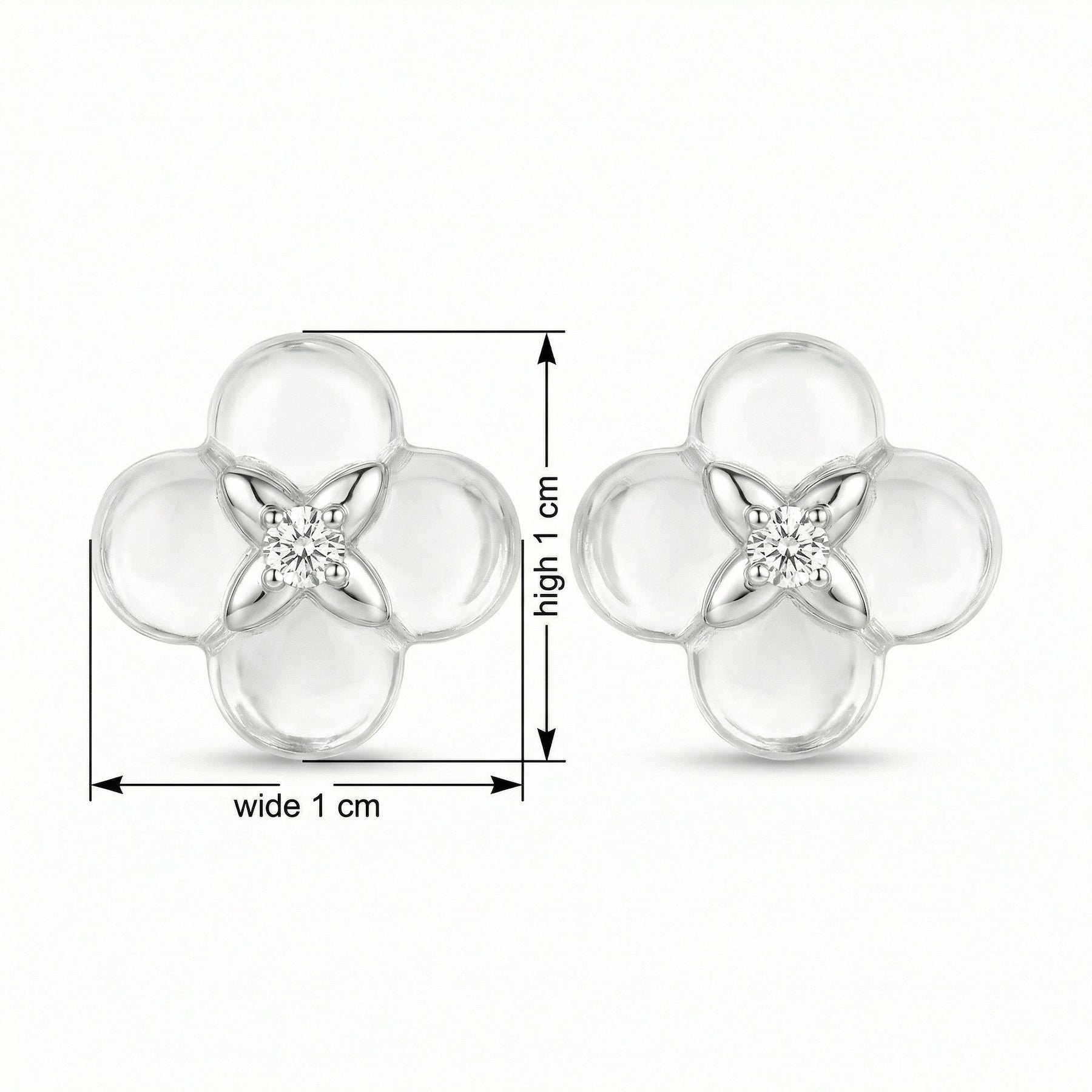 White Floral Quatrefoil Stud Earrings – sterling silver earrings, front view