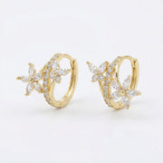 Floral Marquise Huggie Hoop Earrings – sterling silver earrings, front view