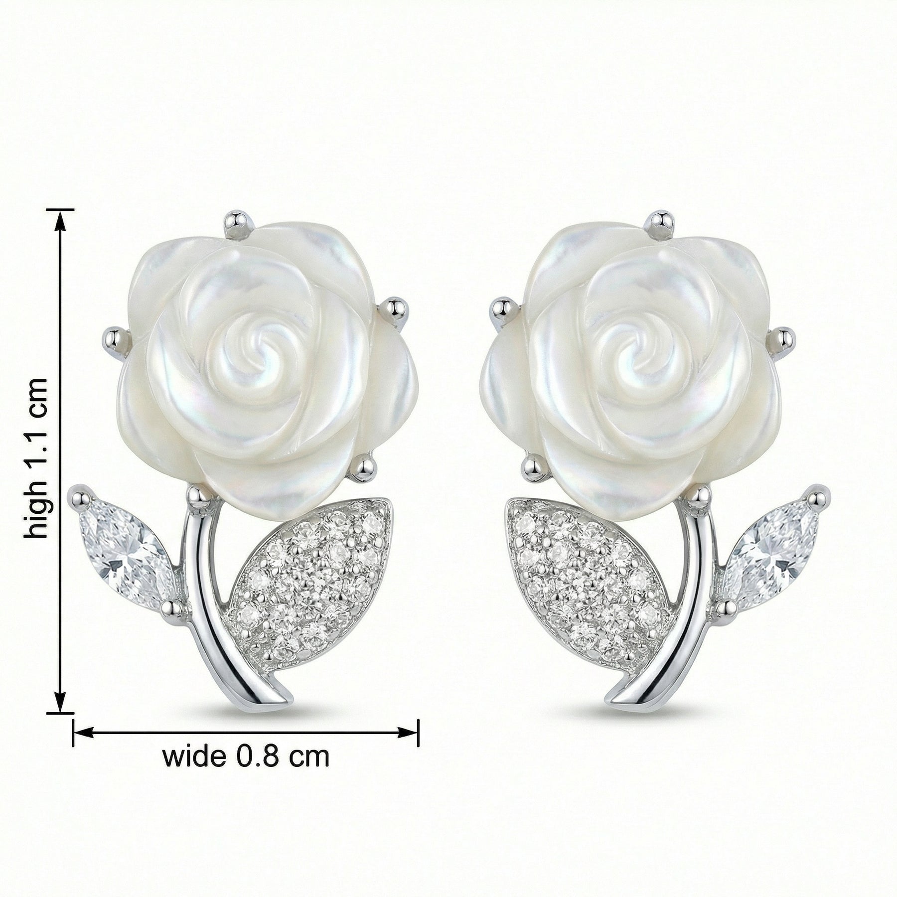 Mother-of-Pearl Rose Leaf Earrings – mother-of-pearl earrings, close-up