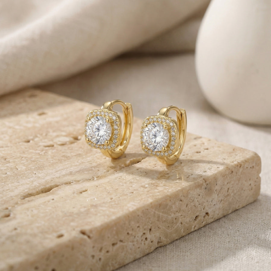 Square Halo Huggie Hoop Earrings – sterling silver earrings