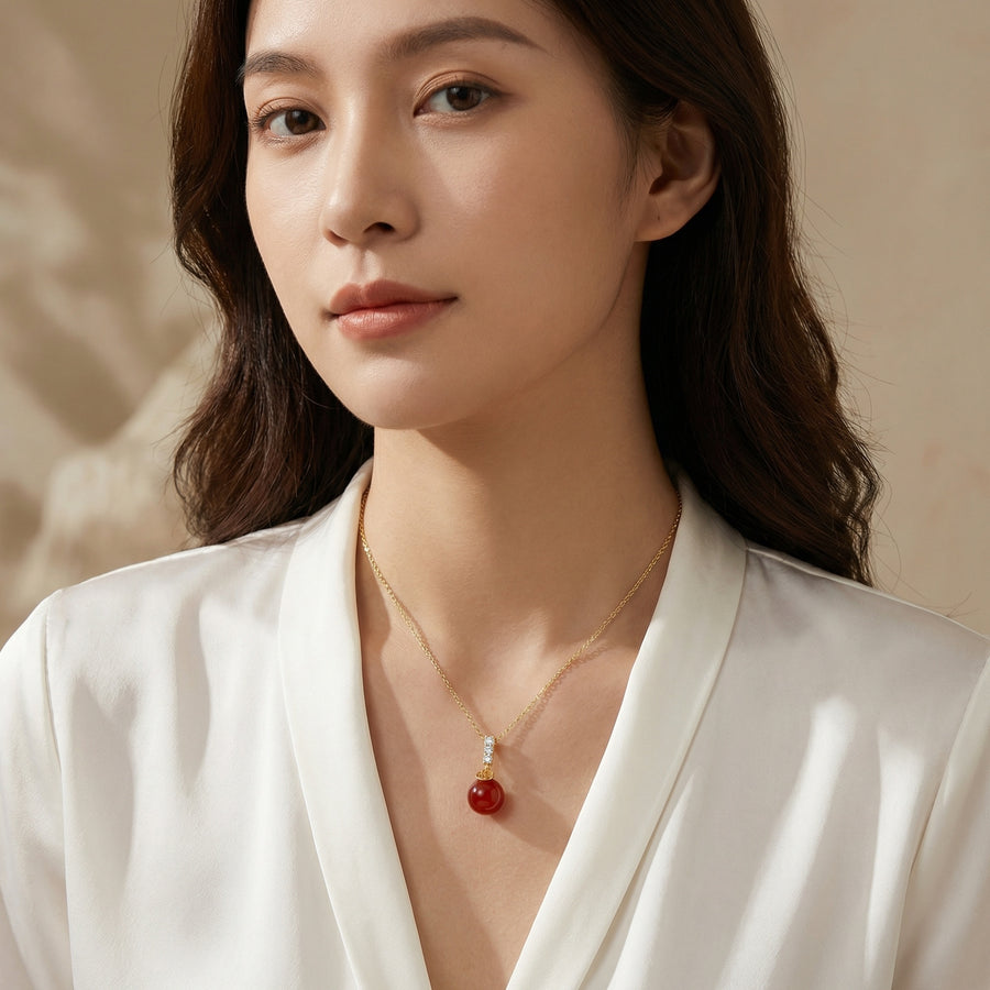 Red Agate Fu Blessing Necklace – agate necklace, close-up