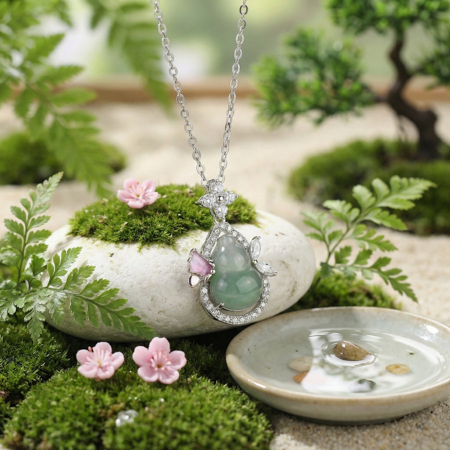 Jadeite Gourd Necklace with Pink Detail – jade necklace