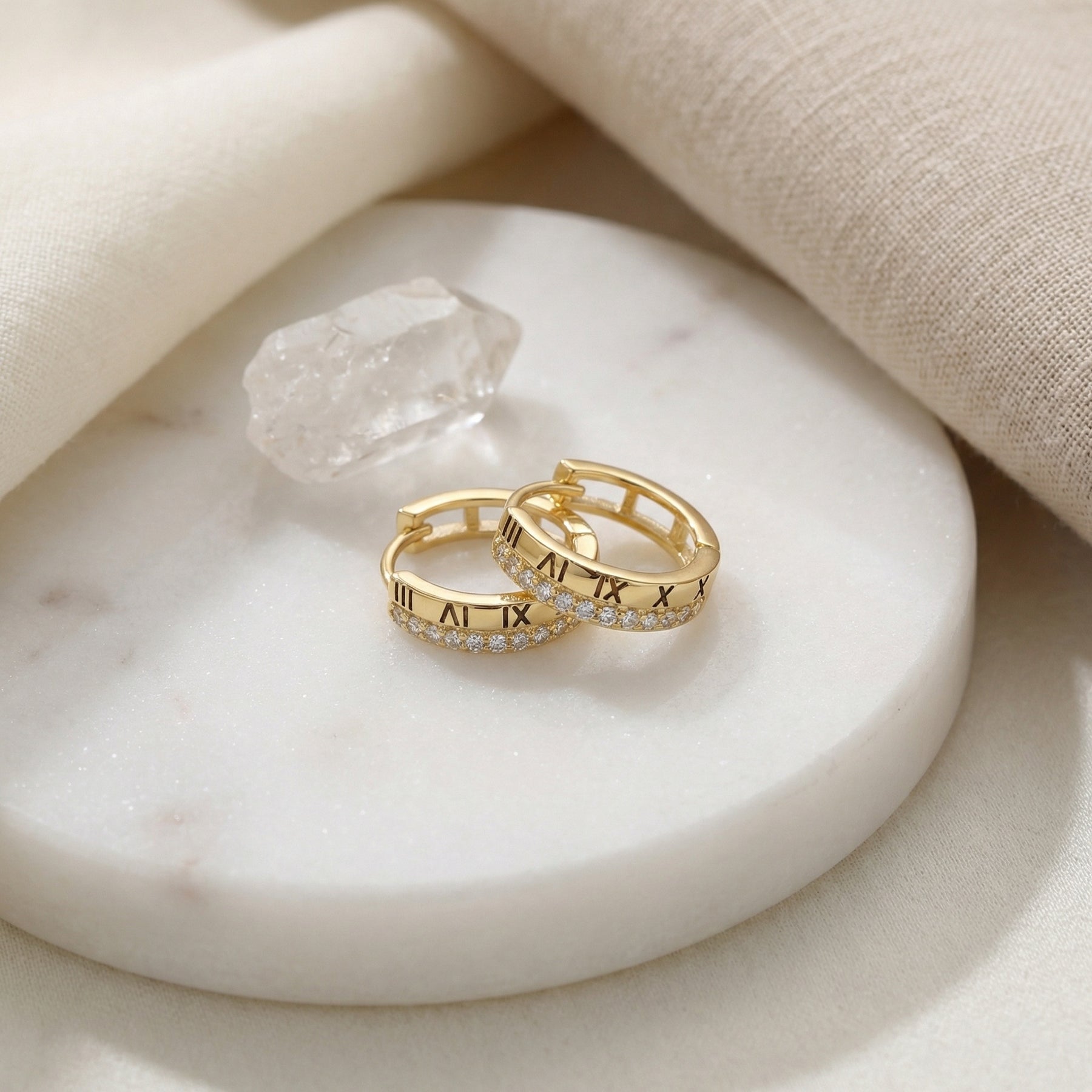 Roman Numeral Huggie Earrings – sterling silver earrings