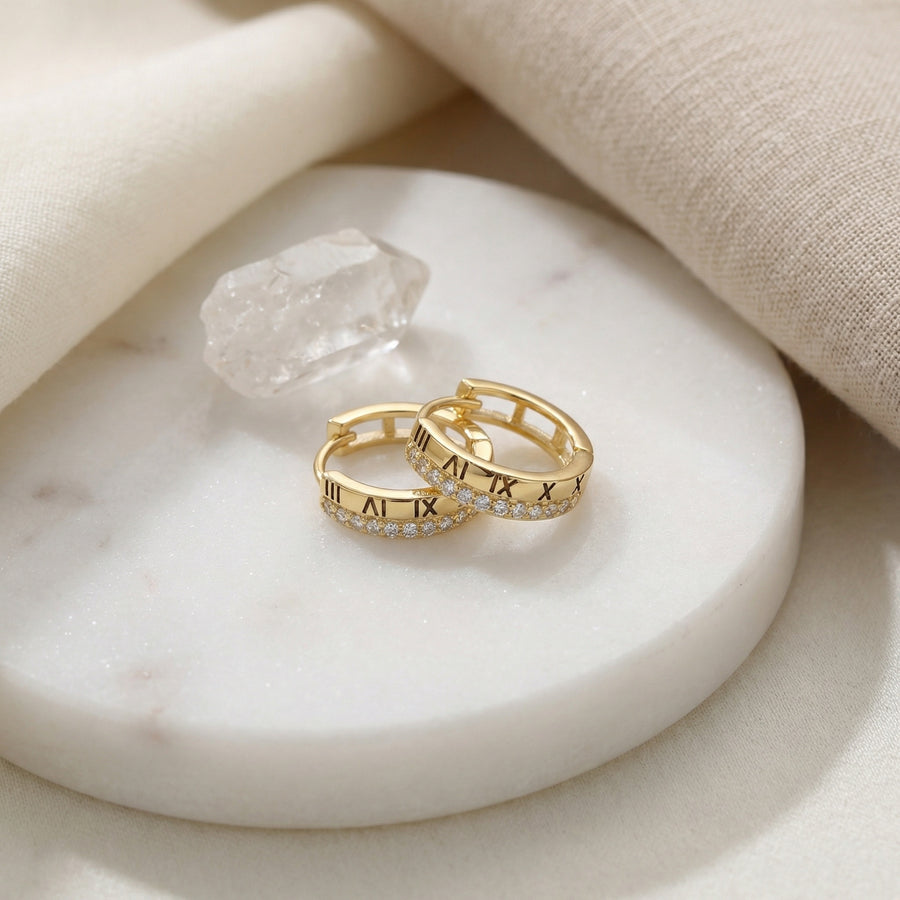 Roman Numeral Huggie Earrings – sterling silver earrings