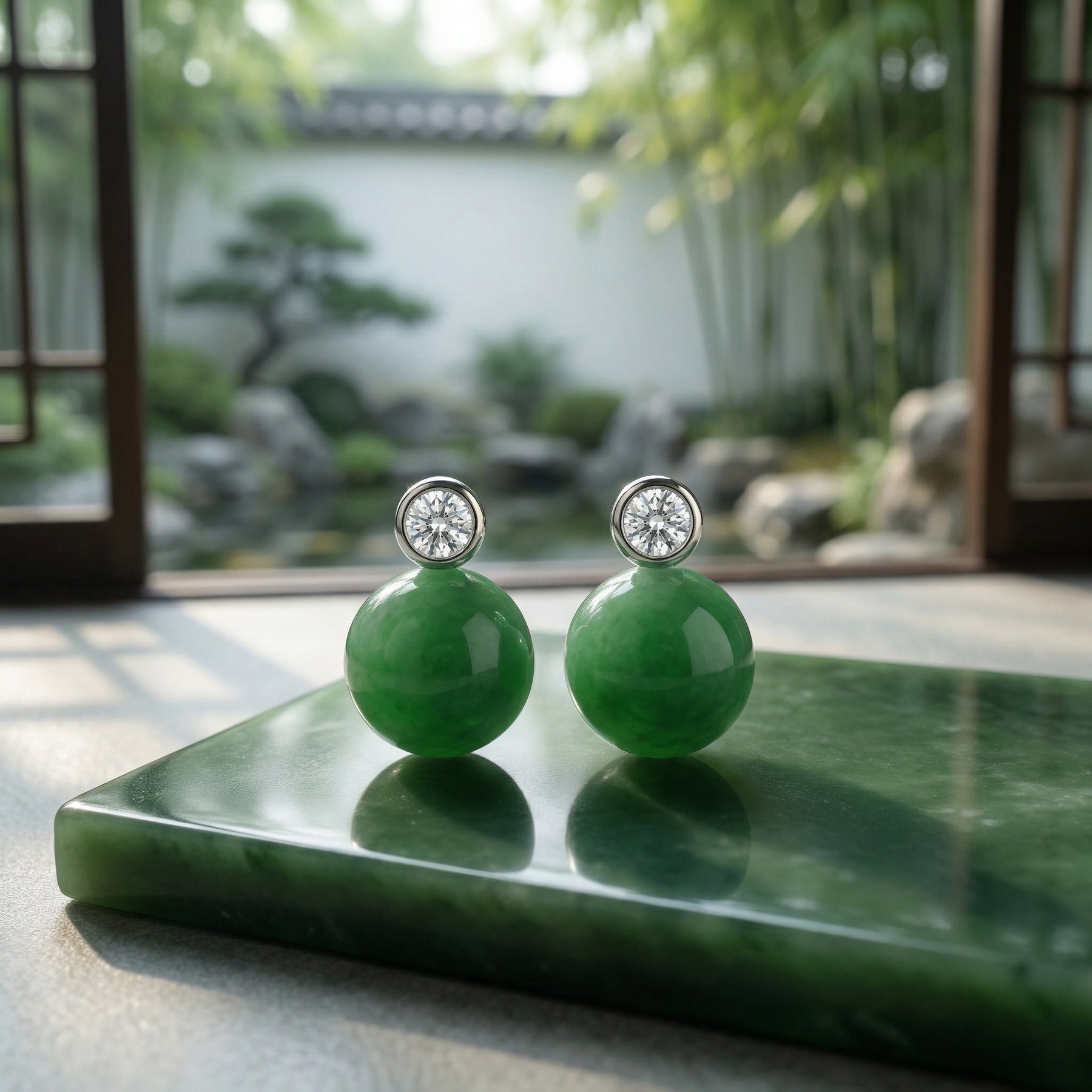 Round Jade Bezel-Set Stud Earrings – jade earrings