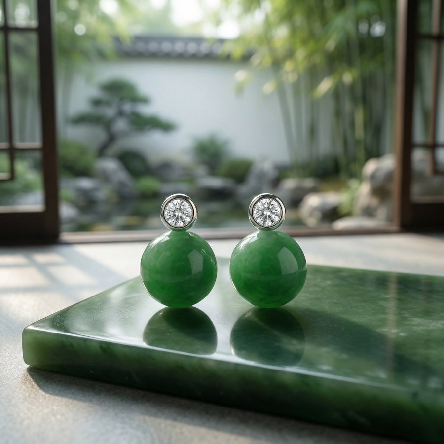 Round Jade Bezel-Set Stud Earrings – jade earrings