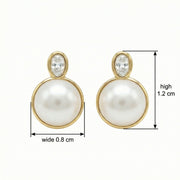 Pearl and Oval Bezel-Set Stud Earrings – pearl earrings, front view