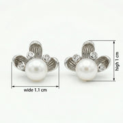 Pearl Studs with Textured Petals – pearl earrings, close-up