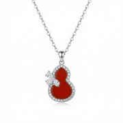 Red Gourd Butterfly Pendant Necklace – sterling silver necklace, side detail