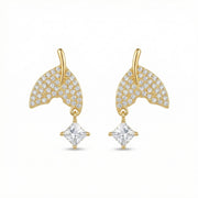 Pavé Whale Tail Dangle Earrings – sterling silver earrings, side detail